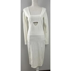 Lac Bleu V-neck Cut-Out Bodycon Long Sleeve Midi Dress Ivory Size Large EUC
